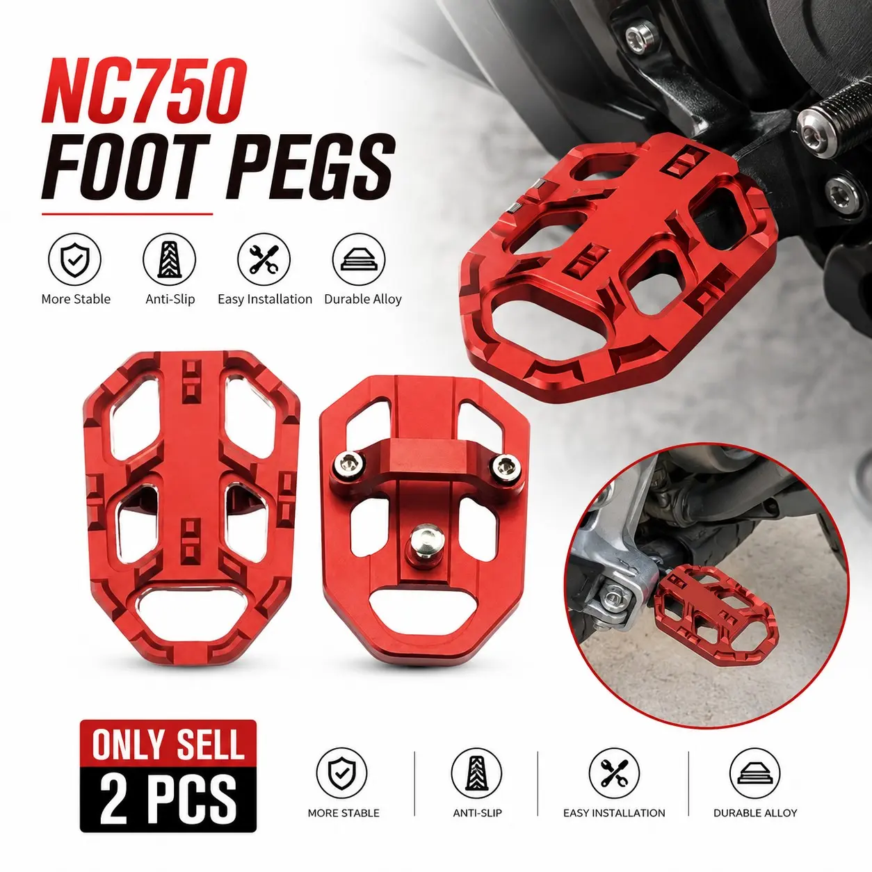Front Motorcycle Foot Pegs, Compatible with Nc700x Nx700s 2012-2014, Nc750x Nc750s Nc750 2014-2018, Cb500x 2015-2016, Left and Right