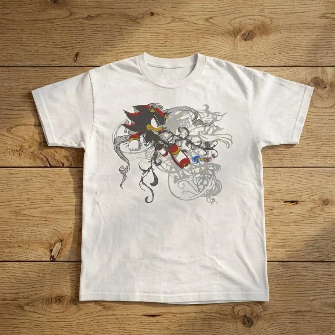 Men's and Women's T-shirt, Shadow the Hedgehog graphic tee with character and swirls, Unisex T-shirt, Gift T-shirt, Y2k Unisex Graphic Tees Gothic Grunge Emo Scene Amity Affliction Style Clothes Menswear Womenswear Streetwear