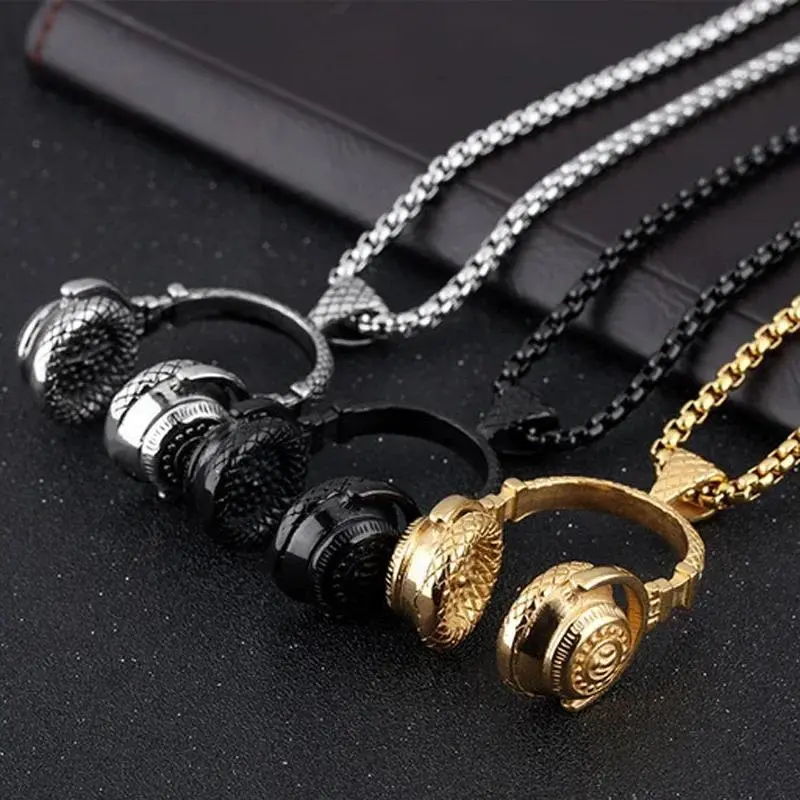 Hip Hop Headphone Pendant Necklace with a Metal Coated Long Chain, Unisex Rock Style Jewelry for Daily Wear, Letter, Chain Jewelry Necklaces