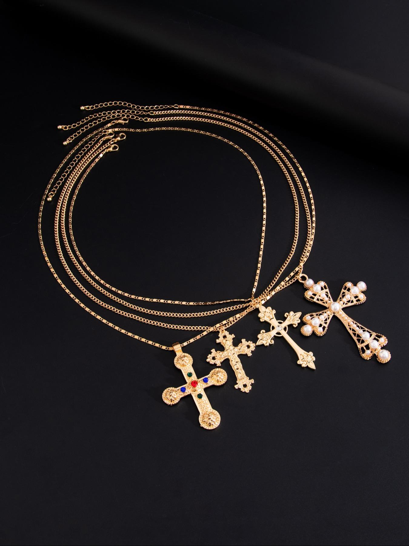 Vintage Punk Cross Pendant Necklace, Cross Chain Design, Fashion Jewelry for Party, Daily Clothing Decor, Trendy All-match & Exquisite Jewelry for Birthday Gift