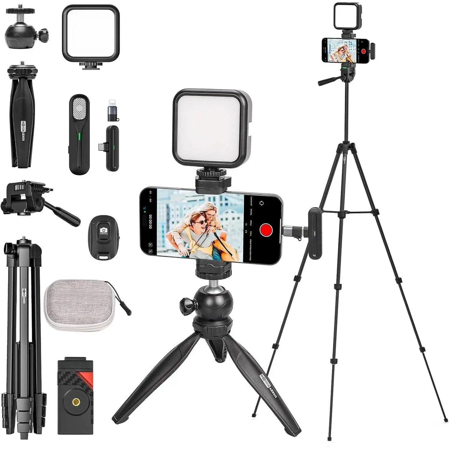Upgraded Vlogging Kit w/ Lavalier Microphone,YouTube Kit for  and Smartphone w/59” Retractable Tripod,Automatic  Phone Clamp,Content Creator Gear for (Vlog K5)