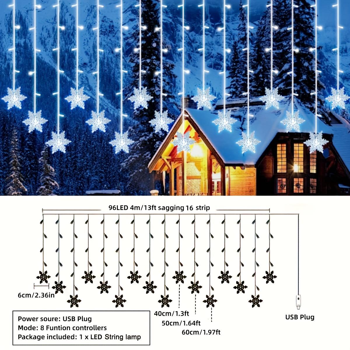 Snowflake Design Curtain Light, USB Powered 8-modes Snowflake Fairy Icicle Light, Decorative Light for Wedding Party Birthday Home Garden Decoration