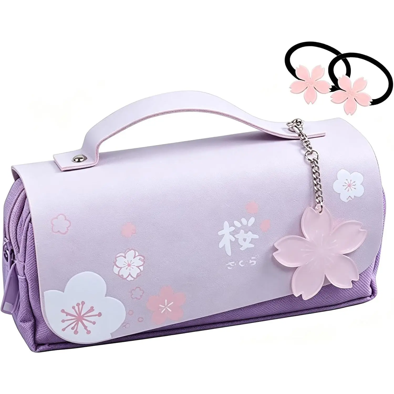 Cute Kawaii Cherry Blossom Pencil Bag, Large-Capacity Office Stationery Pouch, Multi-Use School Supplies Organizer & Makeup Bag