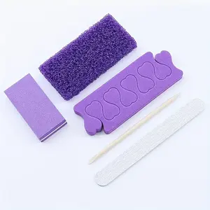 Five-Piece Disposable Pedicure Kit, Includes Toe Separator, Pumice Pad, Wooden Nail File, Mini Polishing Block, Wood Stick