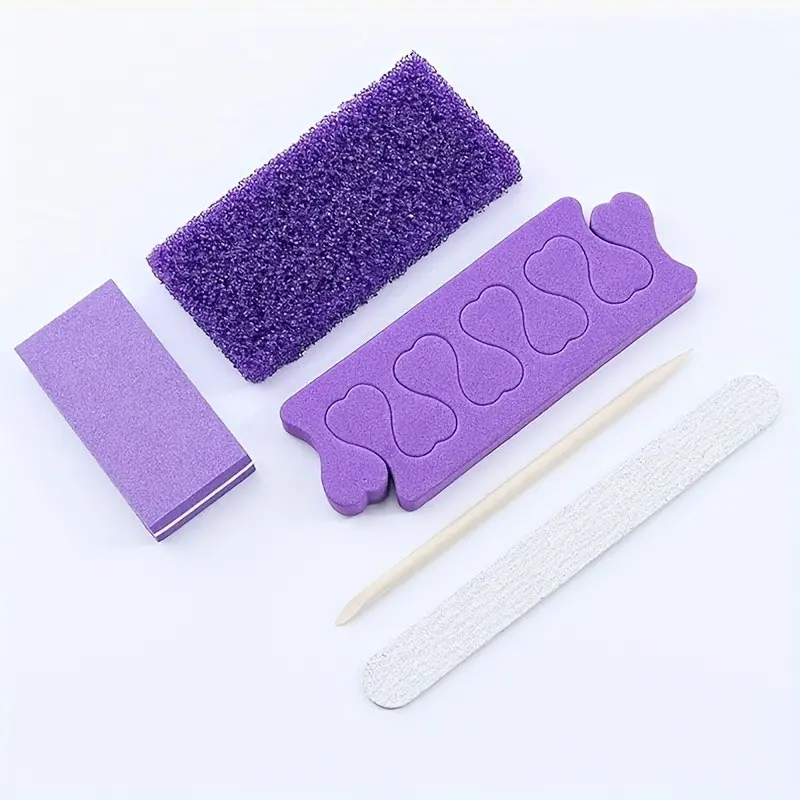 Five-Piece Disposable Pedicure Kit, Includes Toe Separator, Pumice Pad, Wooden Nail File, Mini Polishing Block, Wood Stick