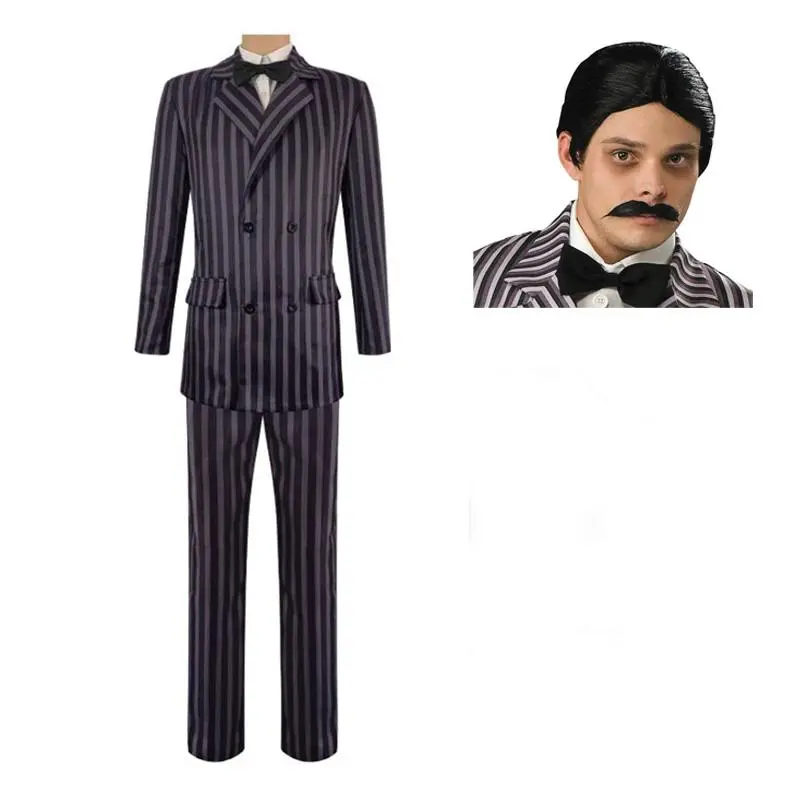 Wednesday Gomez Addams Cosplay Costume Halloween Carnival Outfit Men Coat Shirt Pant Tie Suit Party Uniform