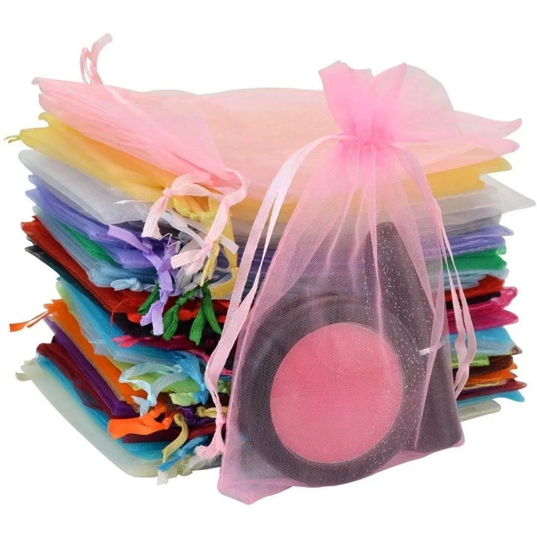 50 count  Bags 3.54''x4.33'' Satin Drawstring Organza Pouch 10 Color | Lightweight Sheer Organza Bags with Satin Drawstrings, Goodie Bags For Wrapping Small Gifts Party Favors and  Present
