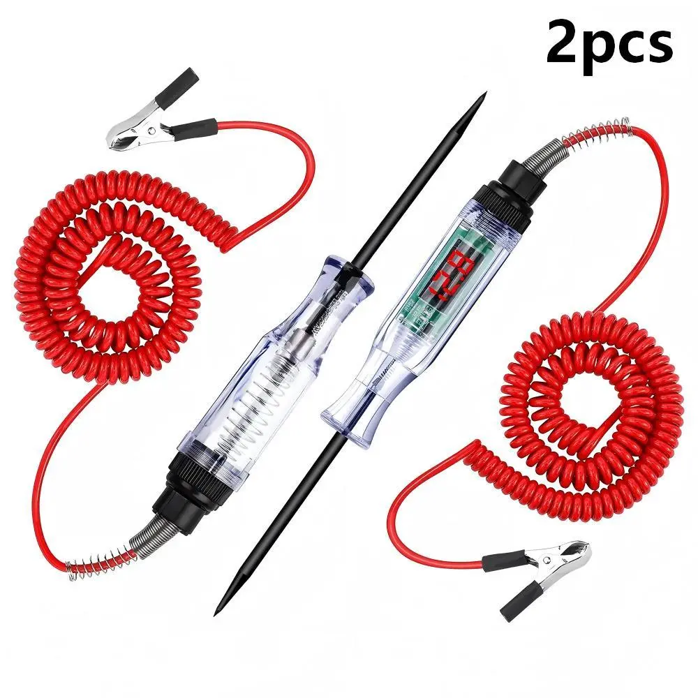 2 PCS Portable Automotive Circuit Tester with Red Coiled Wire, Auto Electrical Diagnostic Tool for Trailer Wiring and Switches, Reliable Hardware Tool for Vehicle Inspection, Maintenance and Daily Circuit Troubleshooting on All Kinds of Automobiles