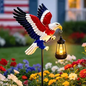 250th Anniversary American Eagle Garden Post, 7/4 Decor, Outdoor Patriotic Memorial, 29.9 Inch Metal Sculpture, Light Up Statue, Courtyard Art, Porch, Entryway Decoration