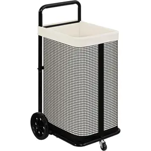 Rolling Laundry Cart with Wheels 37.4"H Laundry Hamper with Removable and Washable Canvas Liner Heavy Duty Laundry Basket Sorter Utility Cart Steel Frame for Clothes & Groceries, Beige
