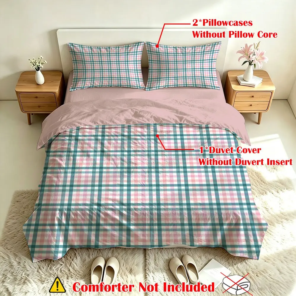 3pcs Retro Plaid Digital Print Bedding Set, Soft Comfortable, Single Twin Size, Modern Style, Ideal for Bedroom Dorm Hotel Gift, Checkered Bedding Set