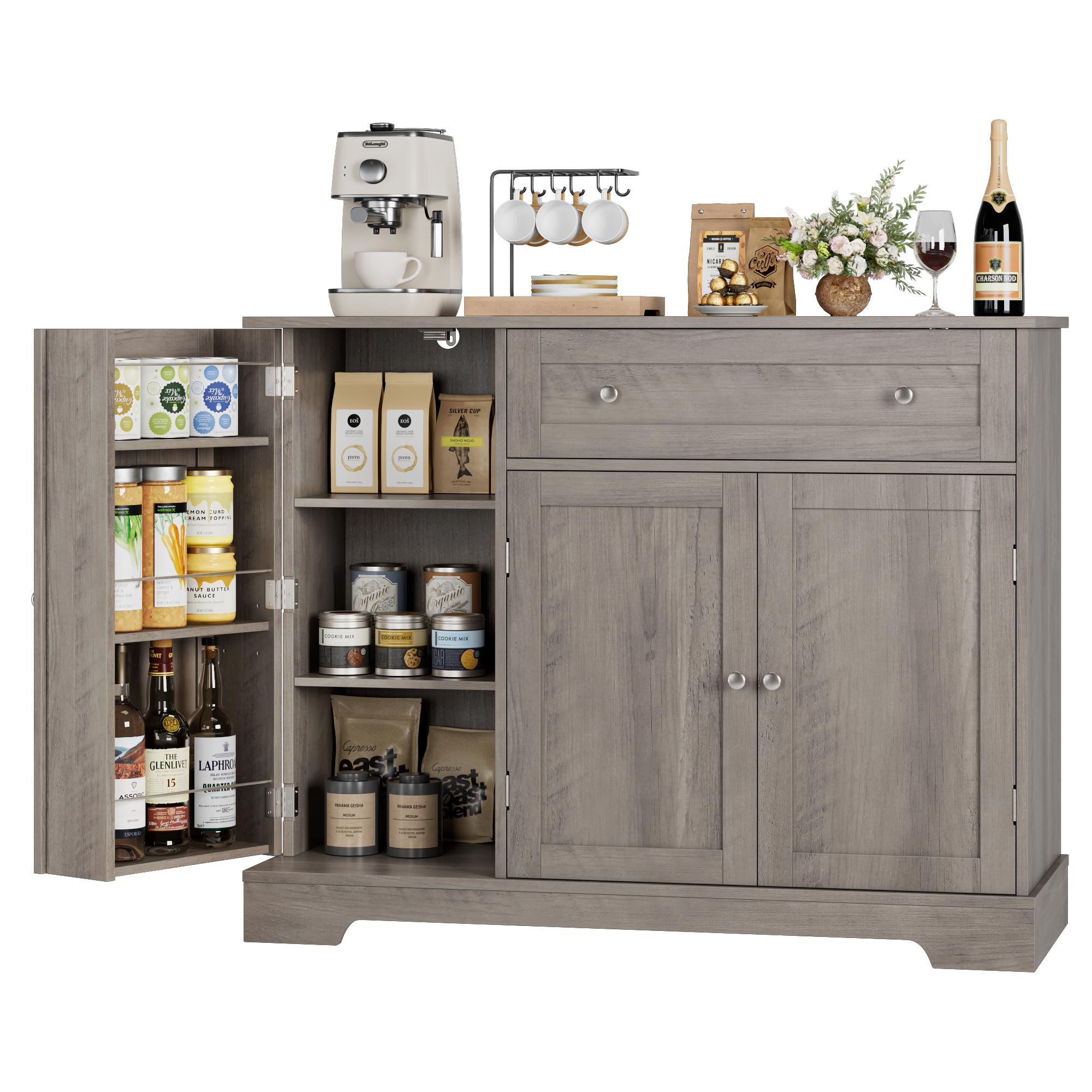 HOSTACK Buffet Cabinet with Storage, Modern Sideboard Buffet with Doors, Wood Coffee Bar Kitchen Storage Cabinet with Drawer and Adjustable Shelf