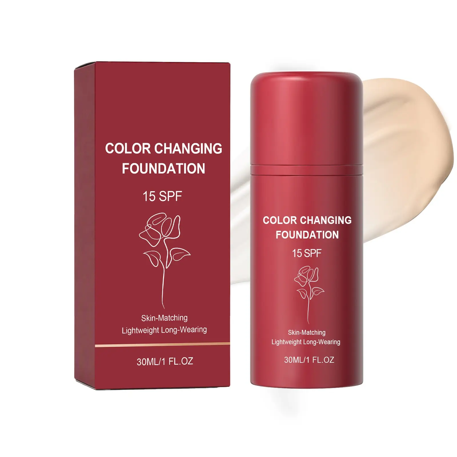 Color Changing Foundation, Skin Tone Adapting Lightweight Liquid Foundation for Women, Korean Color Changing Foundation, Self Adjusting Natural Finish, Blurs Imperfections & Fine Lines, Daily Wear, SPF 15, All Skin Types, 1 Fl Oz