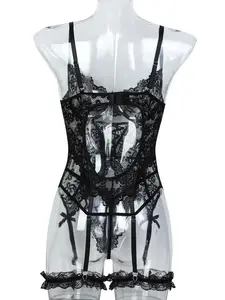 Women's Lace Bodysuit Set, Adjustable Thin Straps Front Tie Lace Bra, Perfect for Singles Party, Honeymoon, Wedding Night, Valentine's Day