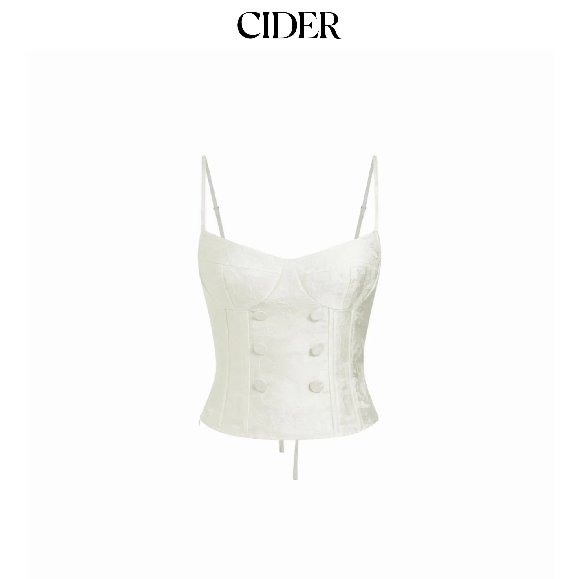 Cider Jacquard Sweetheart Neck Button Detail Corset Crop Cami Blouse