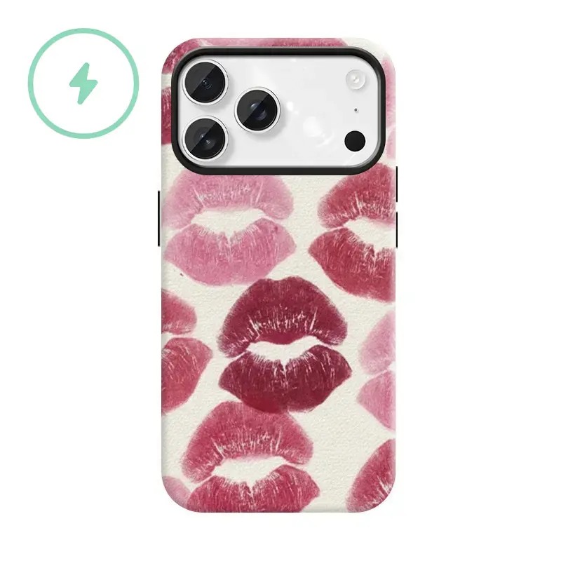 Phone Case Compatible with MagSafe, Lip Print Kiss Case for Girls Shockproof Protective Phone Case for iPhone 17 ProMax 17Air 16Pro 15 14 Leopard Print Design Anti Fall Cover