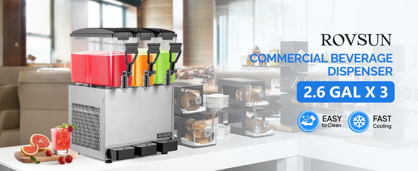 ROVSUN 7.8 Gal/30L Commercial Beverage Dispenser, 10L X 3 Tanks Commercial Juice Dispenser Cold Drink Dispenser Stainless Steel with Thermostat Controller for Home Restaurant Bar Party 110V/60HZ