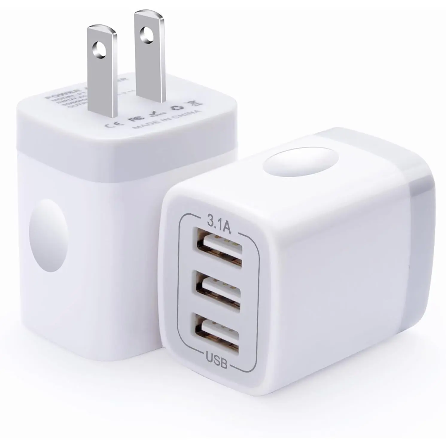 USB Wall Charger Adapter,  2 count 18W/3Amp  Multiple 3-Ports Wall Charger Plug Box Charger Block  Base Cube for  16 15 14 13 12 11 Mini Pro Max SE XS XR X 8 7 6 Pad,