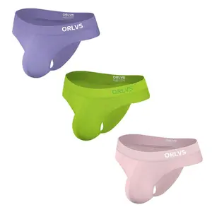 ORLVS G-strings Inside Printed Tagless Lable Underwears Soft Breathable Crotch Independent Codpiece Anti-hemming Male's T-back