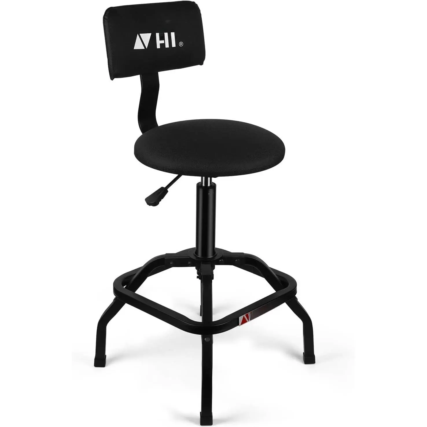 Shop Stool with Backrest, Mechanic Garage Stool for Workshop, Adjustable Shop Stools Chair, Padded Workbench Stools for Men Women, 300 LBS Capacity, 360° Swivel PVC Seat, Heavy Duty, Black