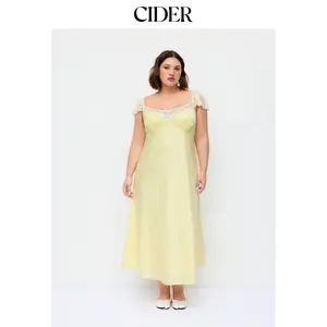 Cider Satin Sweetheart Ruffle sleeve Lace Panel Bowknot Ruched Mermaid Maxi Dress Curve & Plus