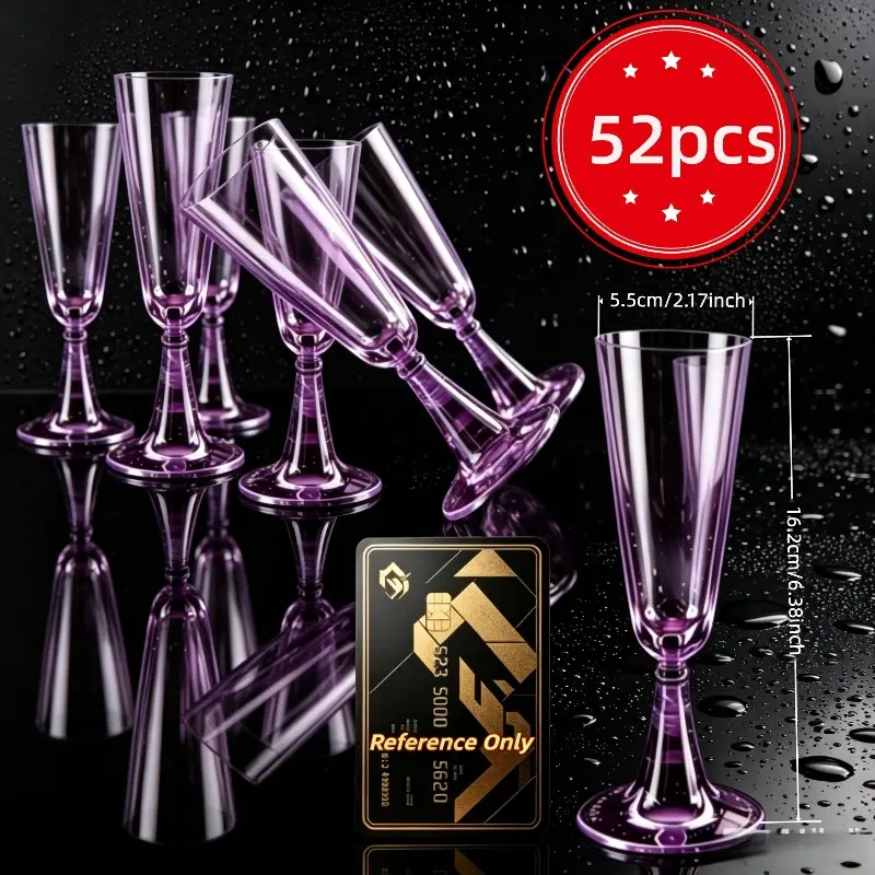 52Pcs Creative Clear High Purple Foot Glasses, Drink Glasses, Martini Glasses, Champagne Glasses, Cocktail Glasses, Champagne Glasses, Red Wine Glasses, Reusable Suitable for Weddings, Picnic Parties, Halloween Parties (Boxed Shipping)