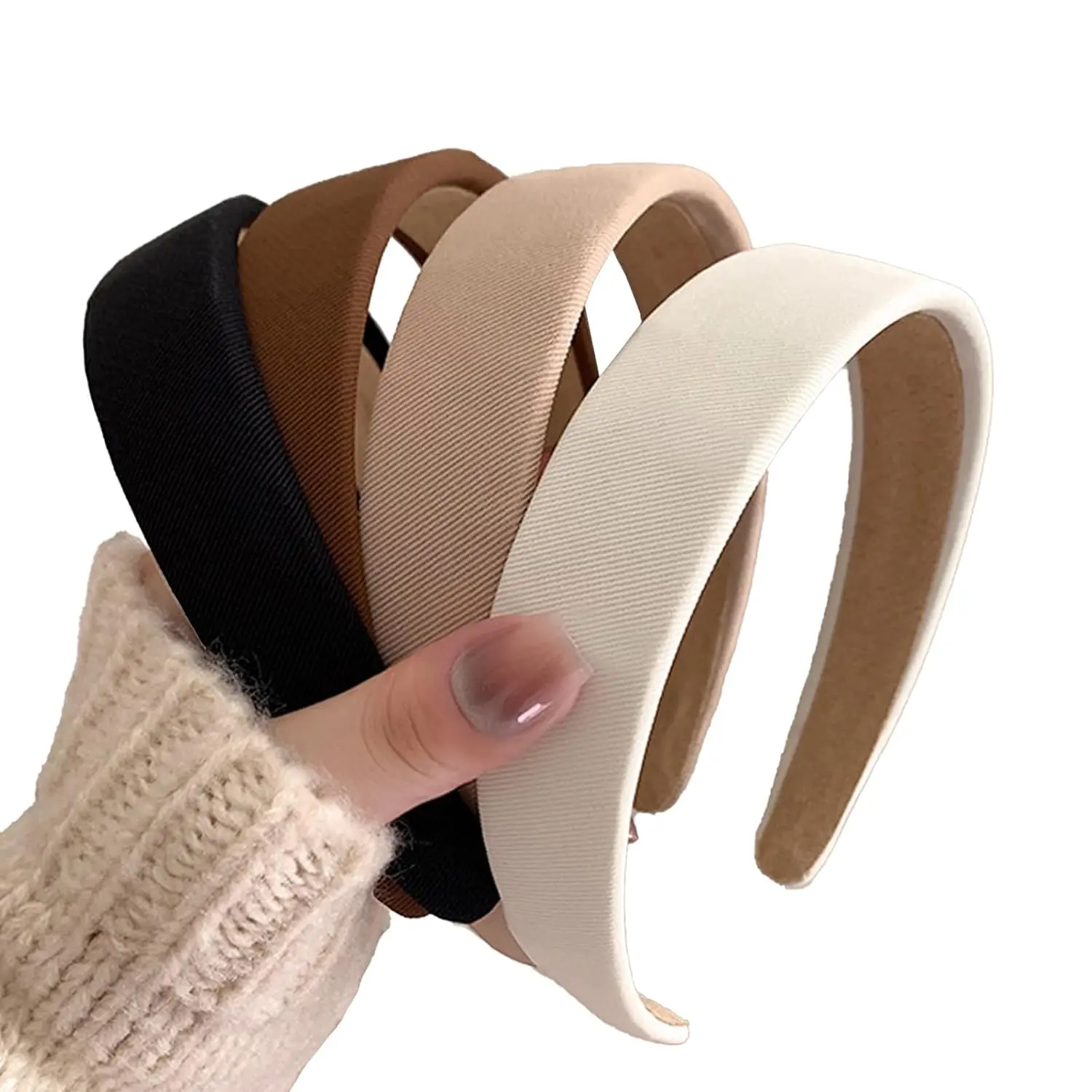 4PCS Thick, Wide Padded Non Slip Square Headbands for Women & Girls - Comfortable & Cute Hair Accessories, Neutral Color