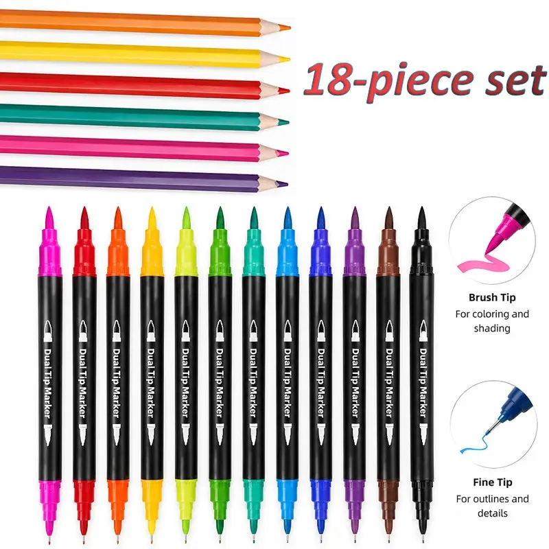 Professional Drawing Set, 18pcs Art Supplies, Drawing Supplies Kit, Includes Line Pens, Painting Brushes, Pencils, Random Colors, Perfect for Sketching and Detail Work