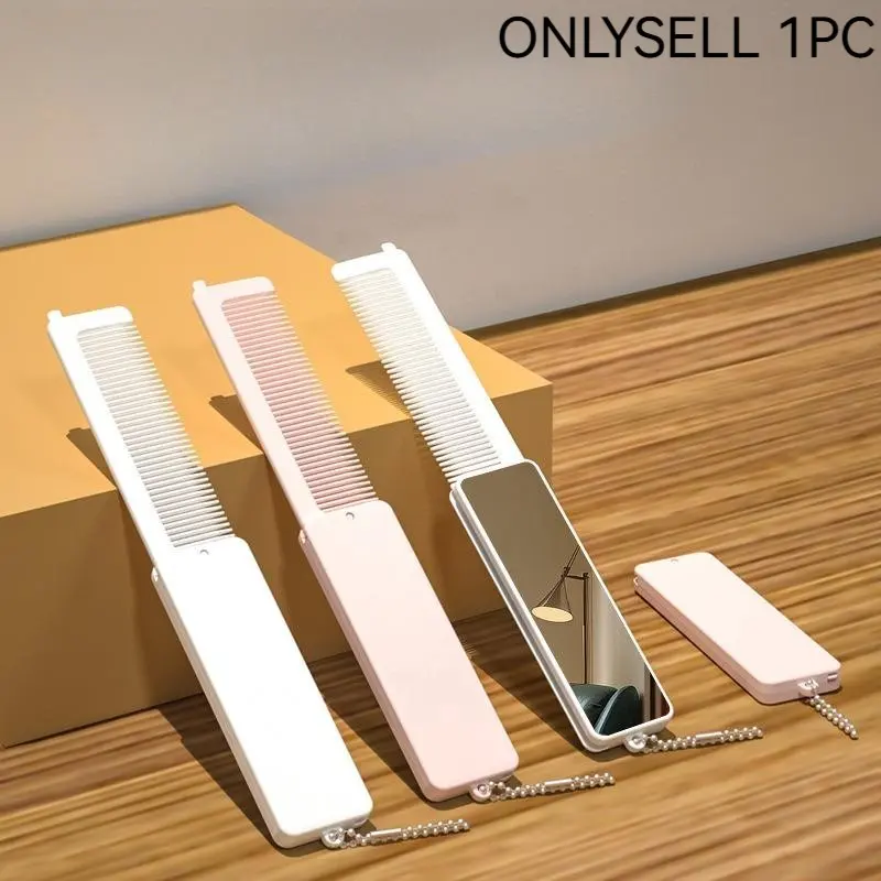 Portable mini mirror, compact, foldable, makeup comb, all-in-one for touch-ups and grooming.