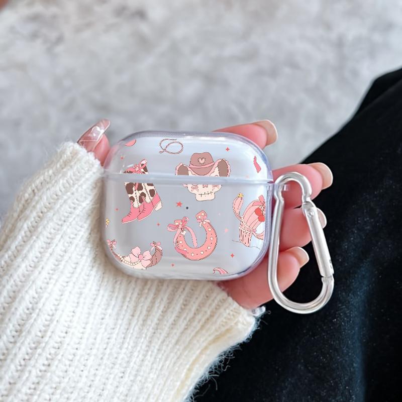 Pink Cowboy Dreams Pattern TPU Soft Protective Case for Apple AirPods 4/3/2/1/Pro/Pro2 Transparent Earphone Cover with Keychain Attachment