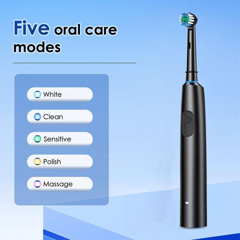Electric Toothbrush, 1 Set Rechargeable Toothbrush with 4 Counts Replaceable Brush Heads, 5 Mode & Time Setting Intelligent Deep Cleaning Toothbrushes for Adults, Rechargeable Electronic Toothbrushes