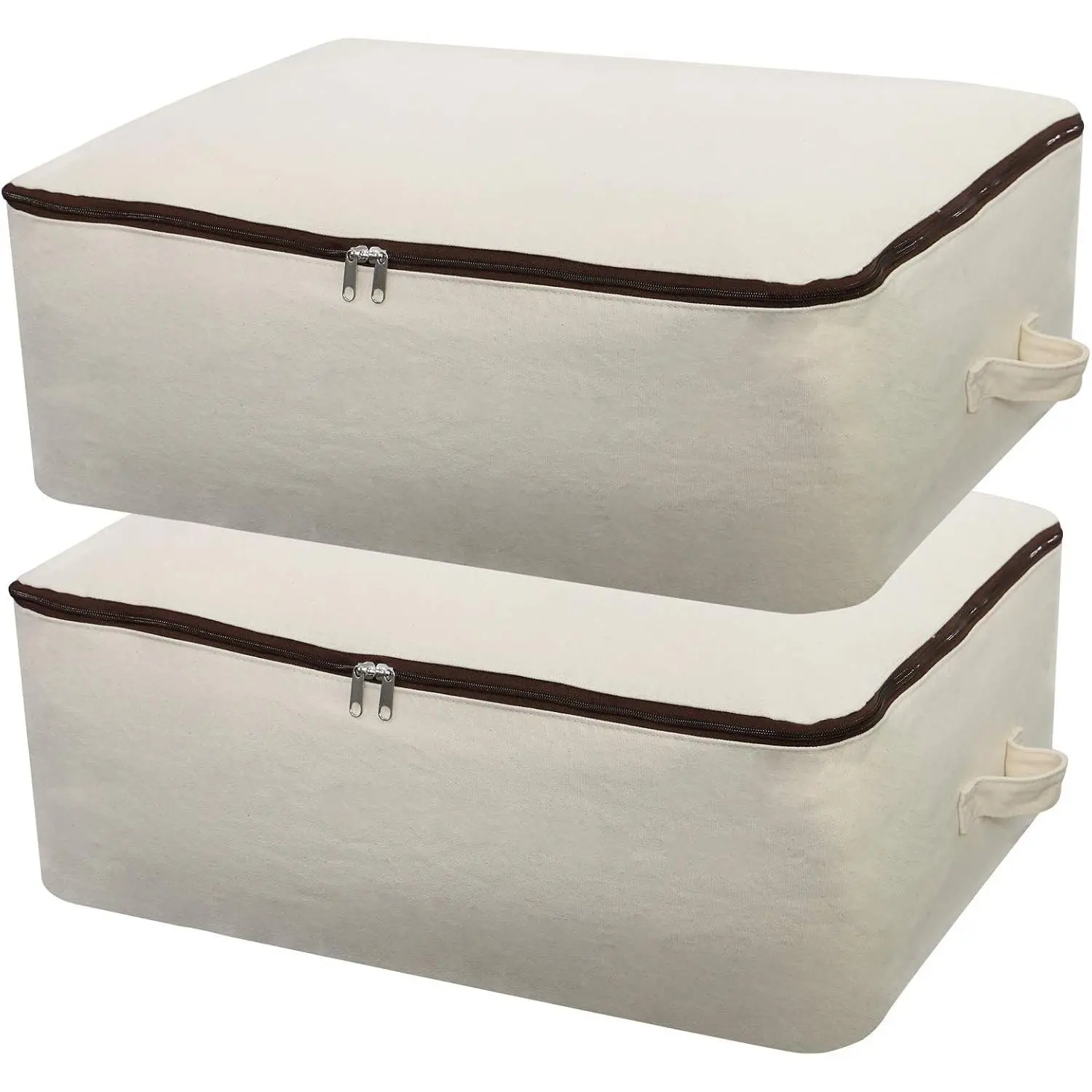2PCS Canvas Storage Bag, 12OZ Thick Soft Breathable Closet Organizer for Beddings, Comforters, Pillows, Blankets, Clothes, 25.6×18.5×8.7inch, Beige