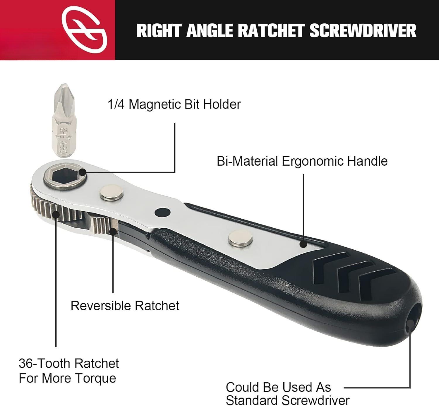 Mini Ratchet Set, 22- 1/4 Ratchet Right Angle , 36- Small Ratcheting Wrench Bit Ratchet For Tight Spaces, with Phillips, Slotted, Torx, Hex, Square and Adapter for Socket