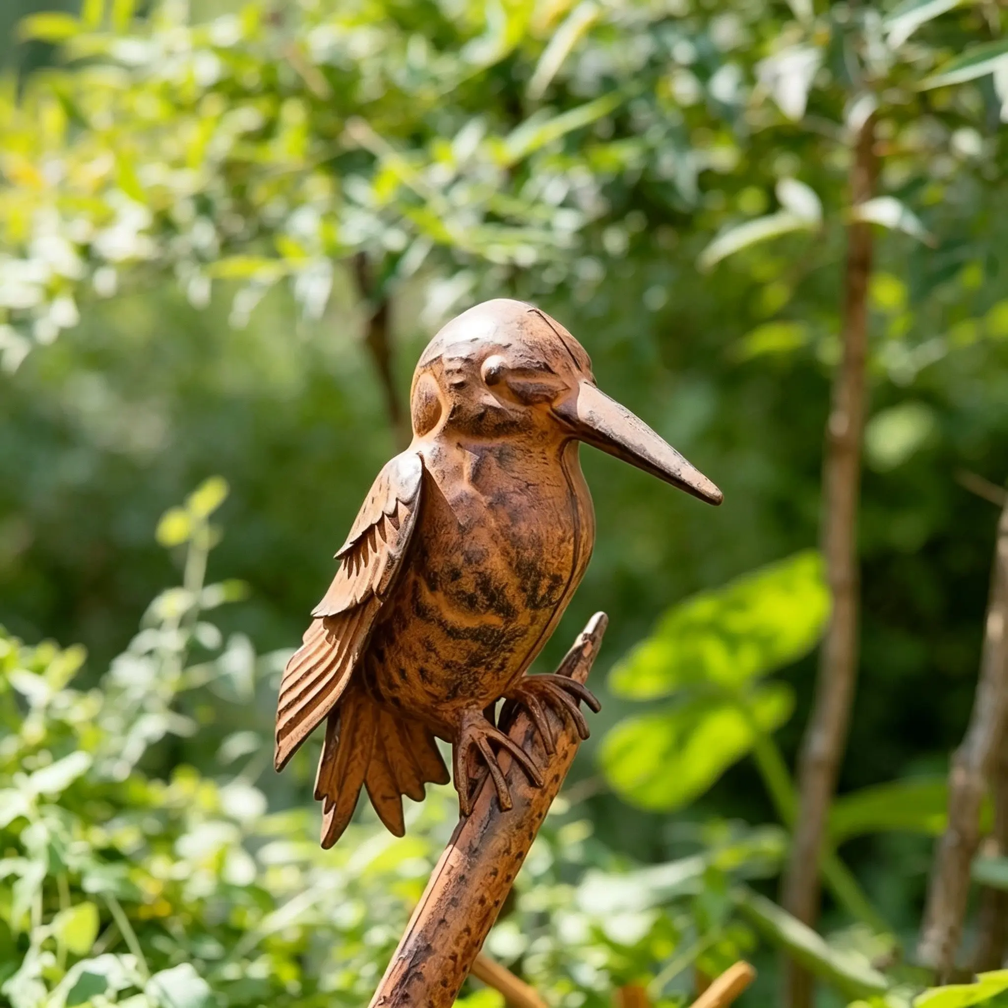 Kingfisher-Shaped Iron Garden Stake, Retro Creative Decorative Design, Standing on Wheat Ears, Perfect for Lawn Yard Settings, Halloween Gift, Garden Sculptures Statues, Garden Accessories
