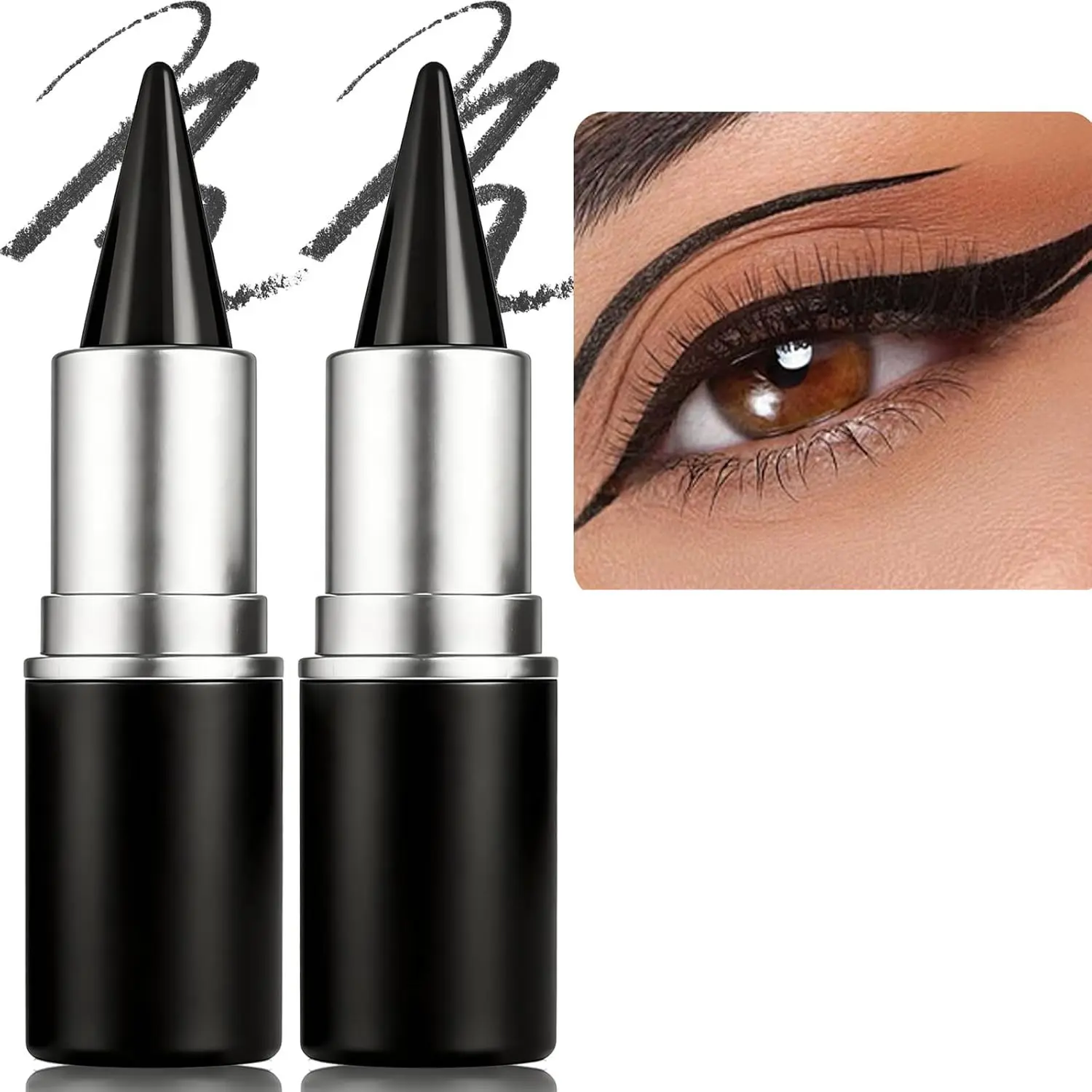 2-Pack Waterproof Gel Eyeliner Pencils, Smudge-Proof Twist-Up Makeup Pen, Highly Pigmented for Eyes, Waterline & Lip Liner Use, A#01Black, A#02White, Innovative Twist-Up Design, Assorted Shades Eyeliner, Women's