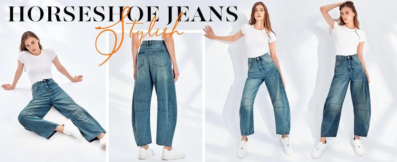 Women's Baggy Boyfriend Jeans Vintage Wide Leg Mid Rise Barrel Denim Ankle Pants
