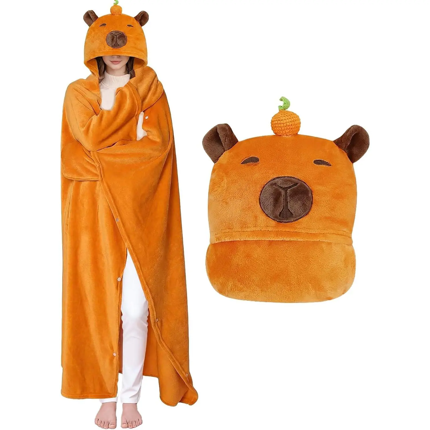 Wearable Blanket Hoodie for Women, Capybara Blanket Soft Fleece Throw Blanket, Capybara Gifts for Christmas Birthday
