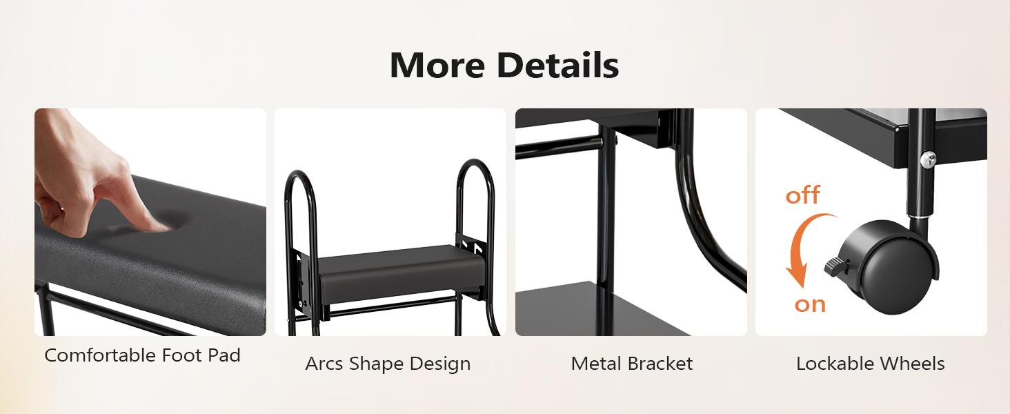 OmySalon Pedicure Cart Foot Bath Trolley, Adjustable Height Salon Trolley with PU Cushion, Portable Nail Esthetician Cart for Manicure & Foot Massage, Beauty Spa Supplies with Locking Wheels