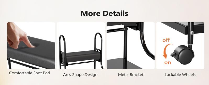 OmySalon Pedicure Cart Foot Bath Trolley, Adjustable Height Salon Trolley with PU Cushion, Portable Nail Esthetician Cart for Manicure & Foot Massage, Beauty Spa Supplies with Locking Wheels