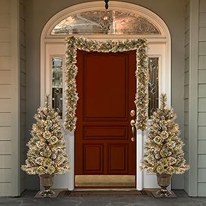 National Tree Company 6 ft Pre-Lit Glittery Bristle Artificial Christmas Garland, Christmas Decoration with Pinecones, 50 Warm White LED Lights, 138 Tips, Timer, Green
