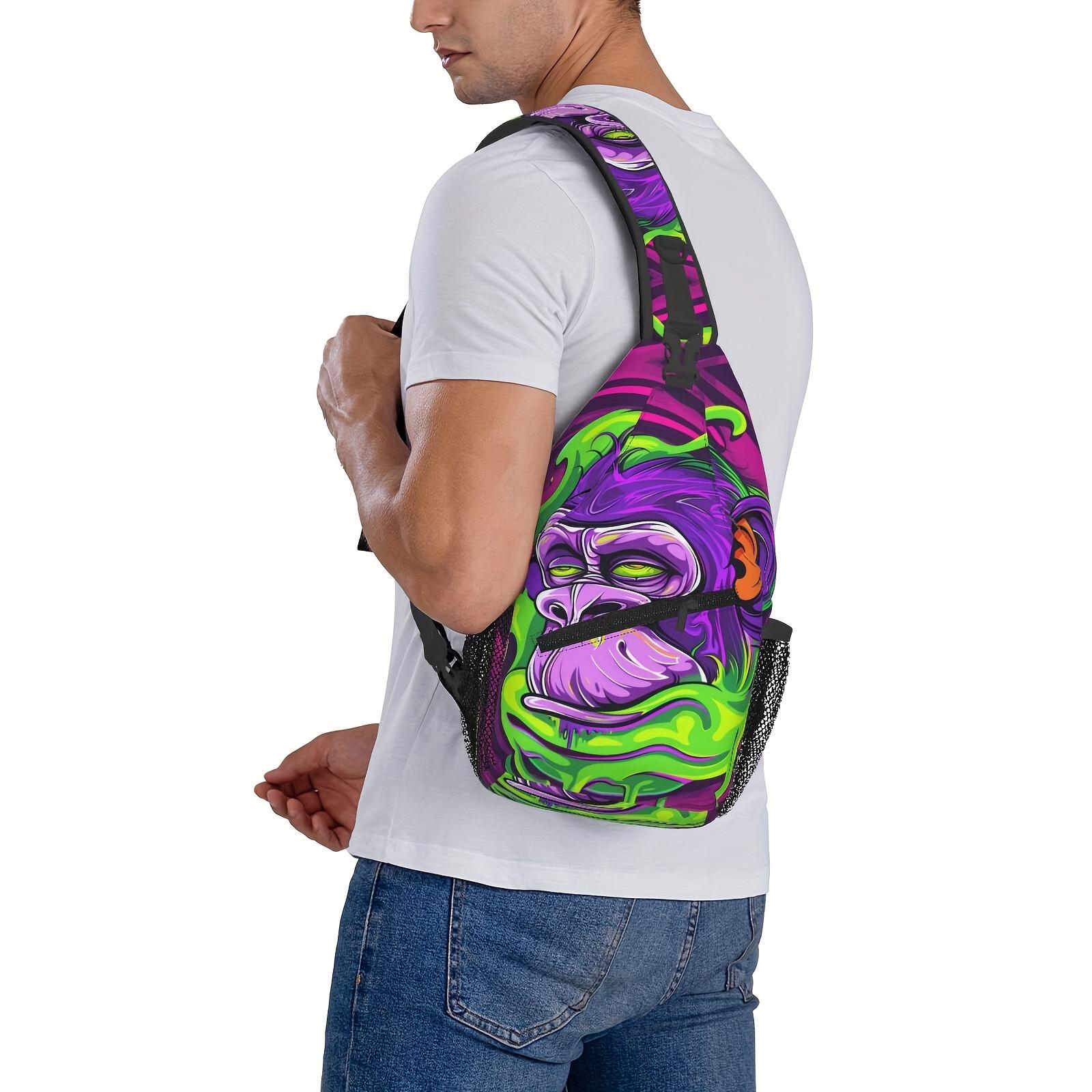 A Vibrant Gorilla-Themed Crossbody Chest  Suitable for Hiking, Featuring a Spacious Design.This Stylish And Sturdy  Is Perfect for Shopping, Work, Leisure Trips, Beach Outings bag