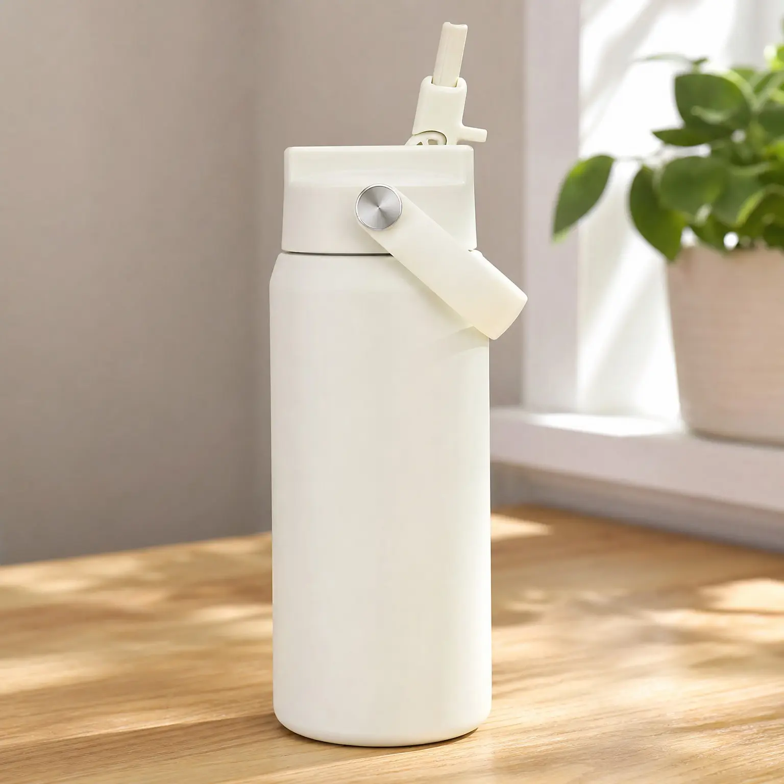 24 oz Vacuum Insulated Stainless Steel Water Bottle with Straw & Handle, Leak-Proof Easy Slide Lid, Keeps Drinks Cold 24 Hours, Soft IvoryGift