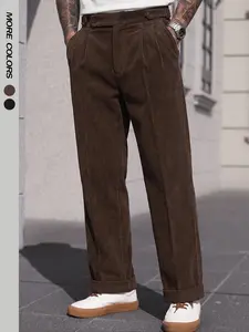 Men's Solid Color Corduroy Pants Straight Leg Side Pocket Basic Bottoms Retro Classical Ribbed Elastic Waist Pleated Dress Pants Soft Easily Match Casual Fall Winter Daily Lounge Pants Club wear Party Outdoor Work as A Gift