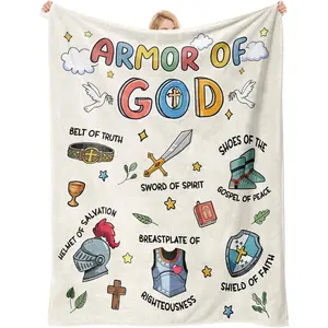 Armor of God Blanket Christian Gifts for Boys and Men, Bible Verse Fleece Throw Blanket, Inspirational Religious Birthday Gift for Church, Baptism, Bed or Couch Home Decor