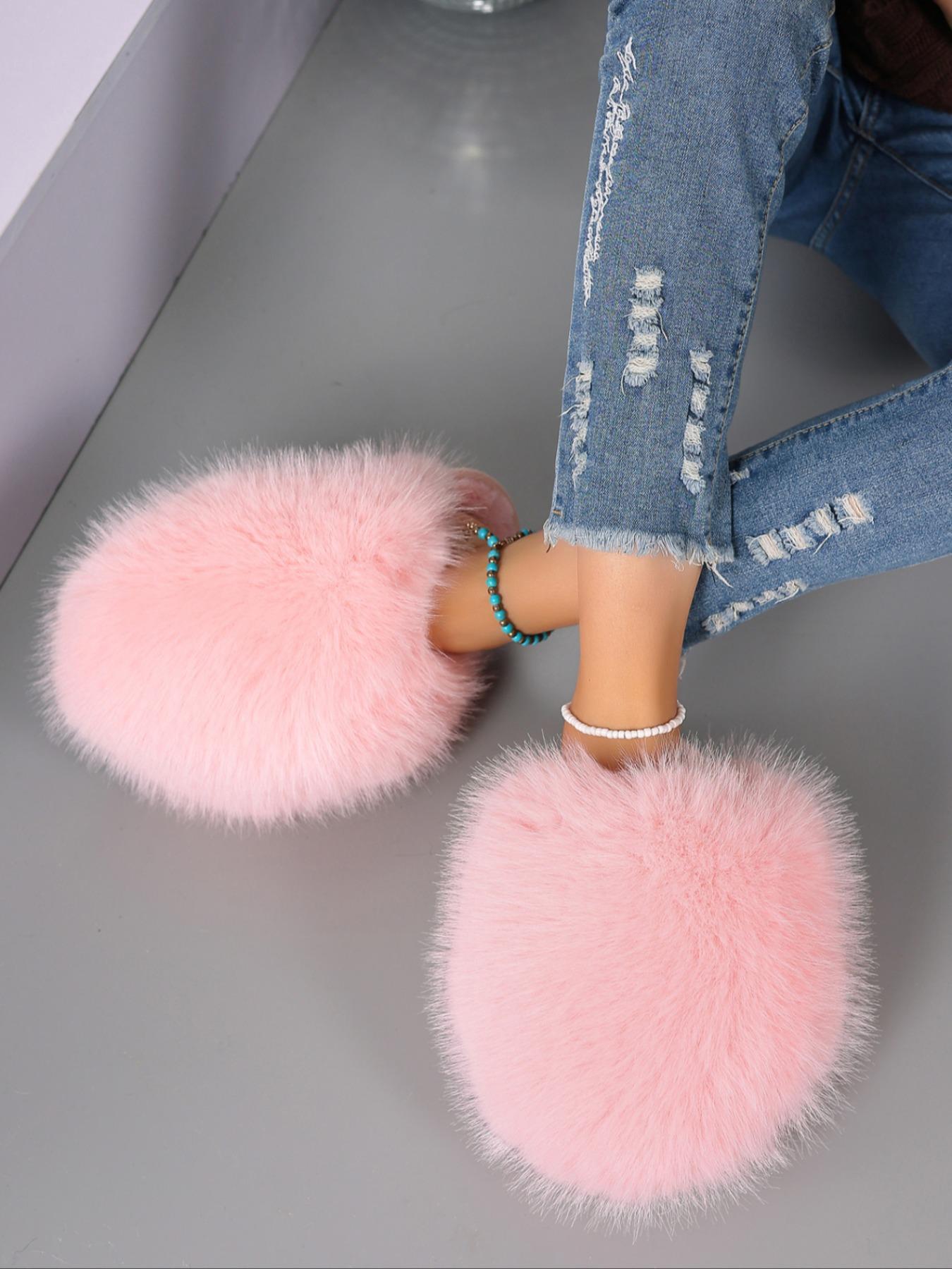 New Trendy Plush Fur Slippers, Valentine's Day Gift for Girls, Super Cute Fashion Warm Home Shoes, Fuzzy Warm Slippers, Anti-Slip Thick Sole Cotton Slippers