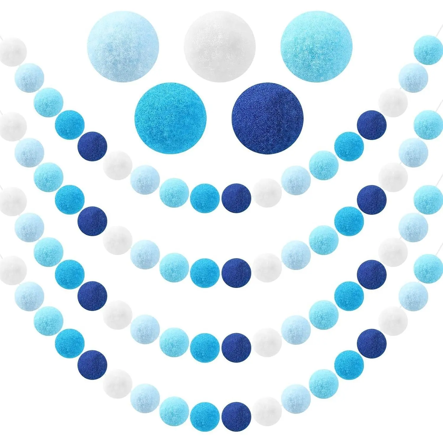 4 Pack 26.3 Ft Winter Christmas Pom Pom Garland Tree Decorations | 30 Balls Blue White Winter Garland , Winter Wonderland Classroom Fireplace Wall Birthday  Shower Party Decorations