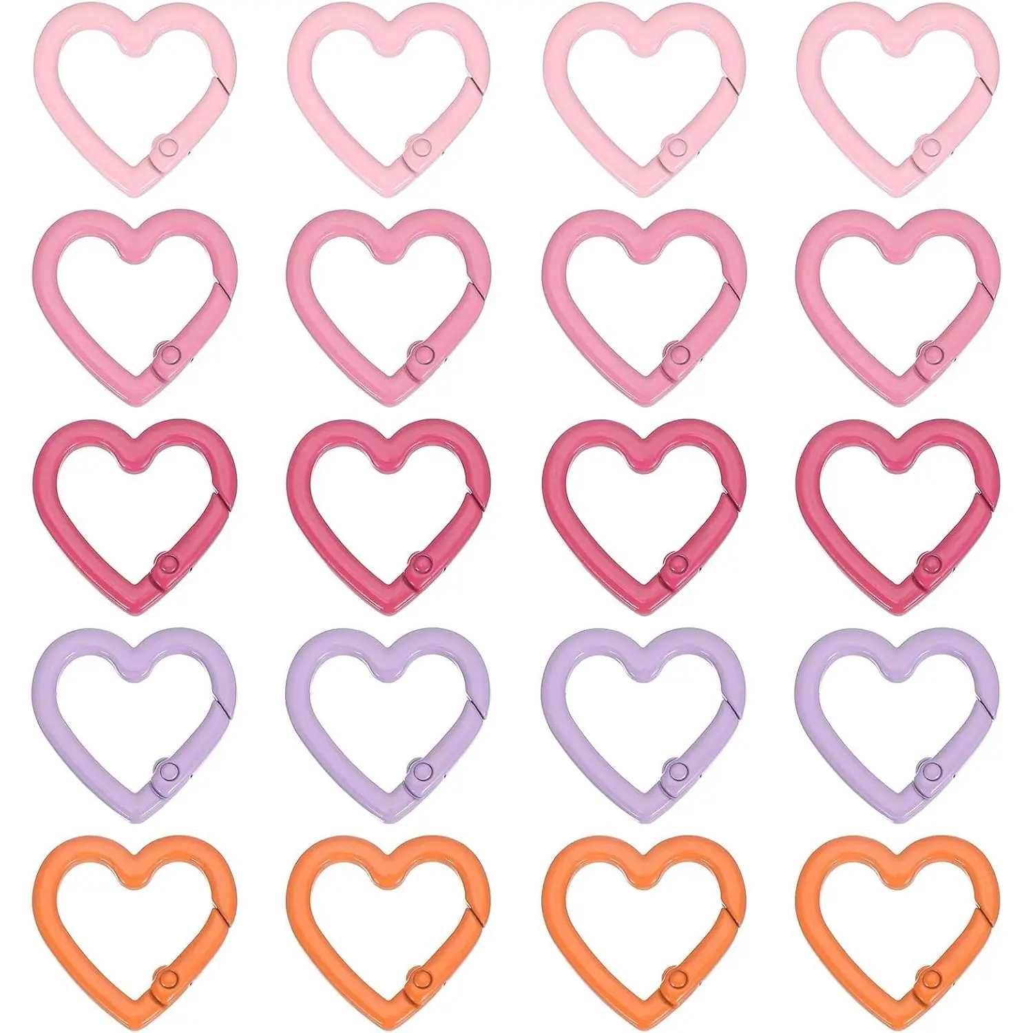 Charming Hearts Zinc Alloy Swivel Buckles - 20-Count Spring Snap Purse Clips for DIY Crafts, Key Chains, Bag Accessories (5 Colors)