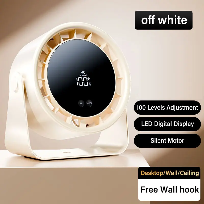 Portable Wall-Mounted Desktop Dual-Use Fan, Ultra-Quiet 35db with Digital Display, 100 Speeds USB Charging, 360° Rotation, 10-Hour Runtime