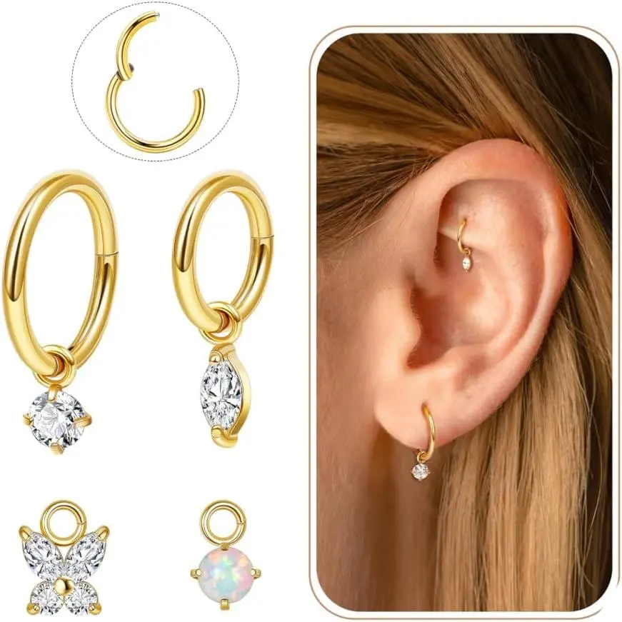 16G 18G G23 Titanium Clicker Rook   for Women Dangle Helix Hoop Earring Cartilage Earring Conch Tragus Hoop  CZ Lobe Daith   6mm 8mm