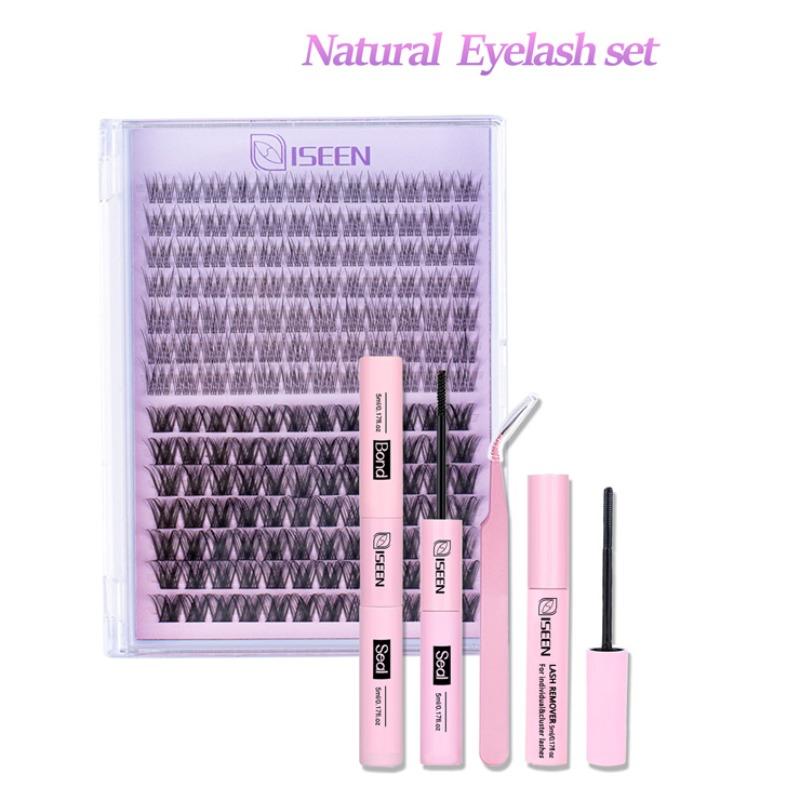 Mixed Volume D Curl False Eyelash Extension Kit, DIY Lash Extensions Set with Bond&Seal&Remove&Eyelash Tweezers&Brush, Beginner Friendly, DIY Lash Clusters, Eyelash Glue Extension